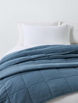 John Lewis Muslin Washed Quilted Bedspread, Bluestone