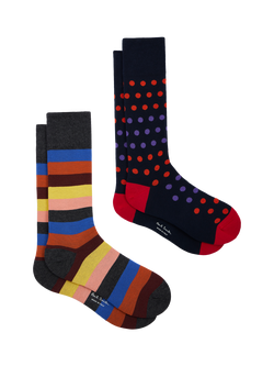 Paul Smith Patterned Cotton Blend Socks, Pack of 2, Multi, Orange Multi Orange