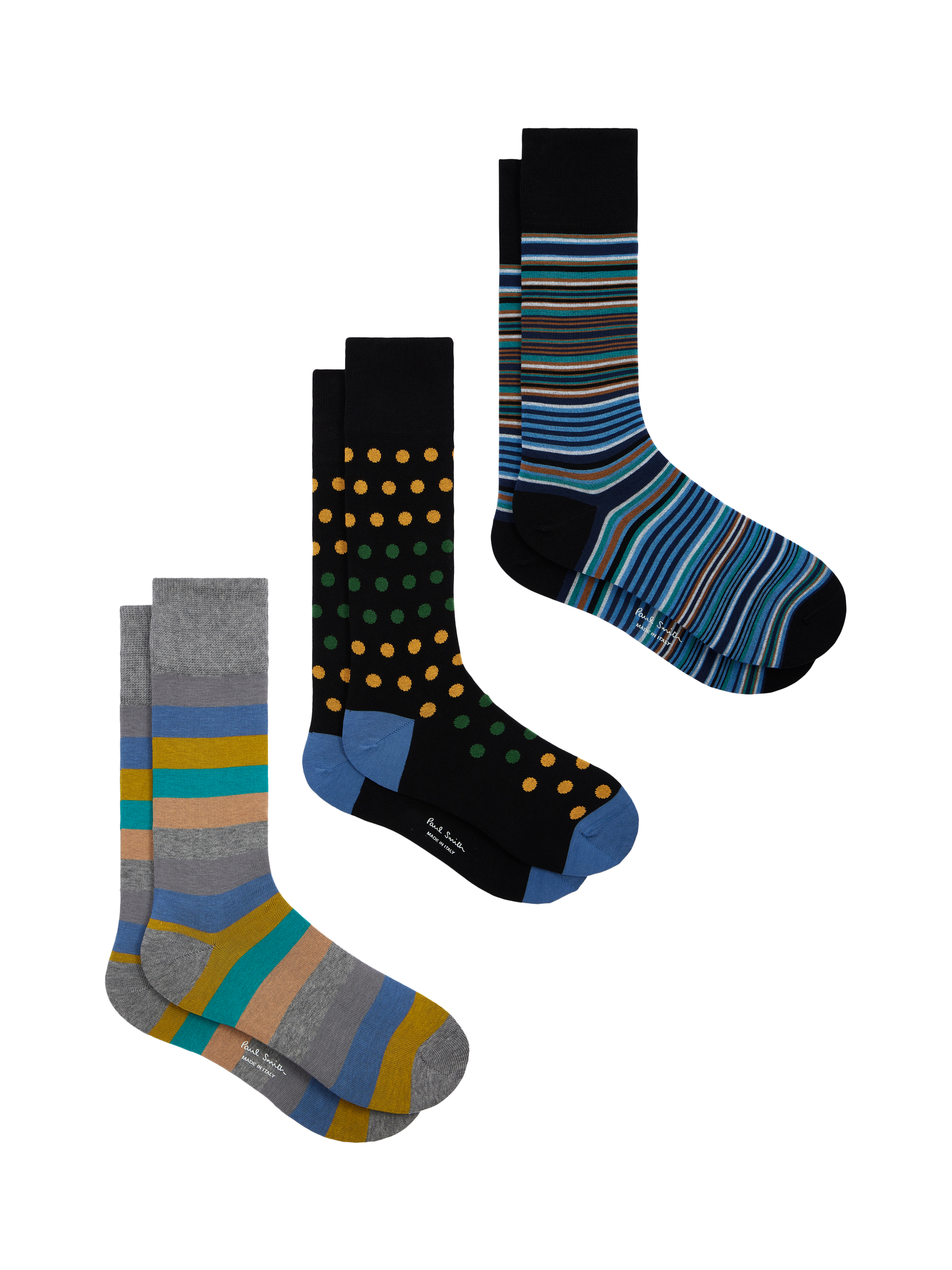 Product image 1 of 4, which shows Paul Smith Patterned Cotton Blend Socks, Pack of 3, Multi