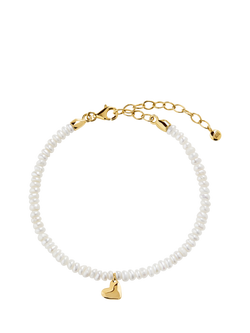 Monica Vinader Mini Heart Pearl Bracelet, Gold, 