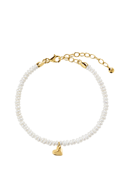 Monica Vinader Mini Heart Pearl Bracelet, Gold, 