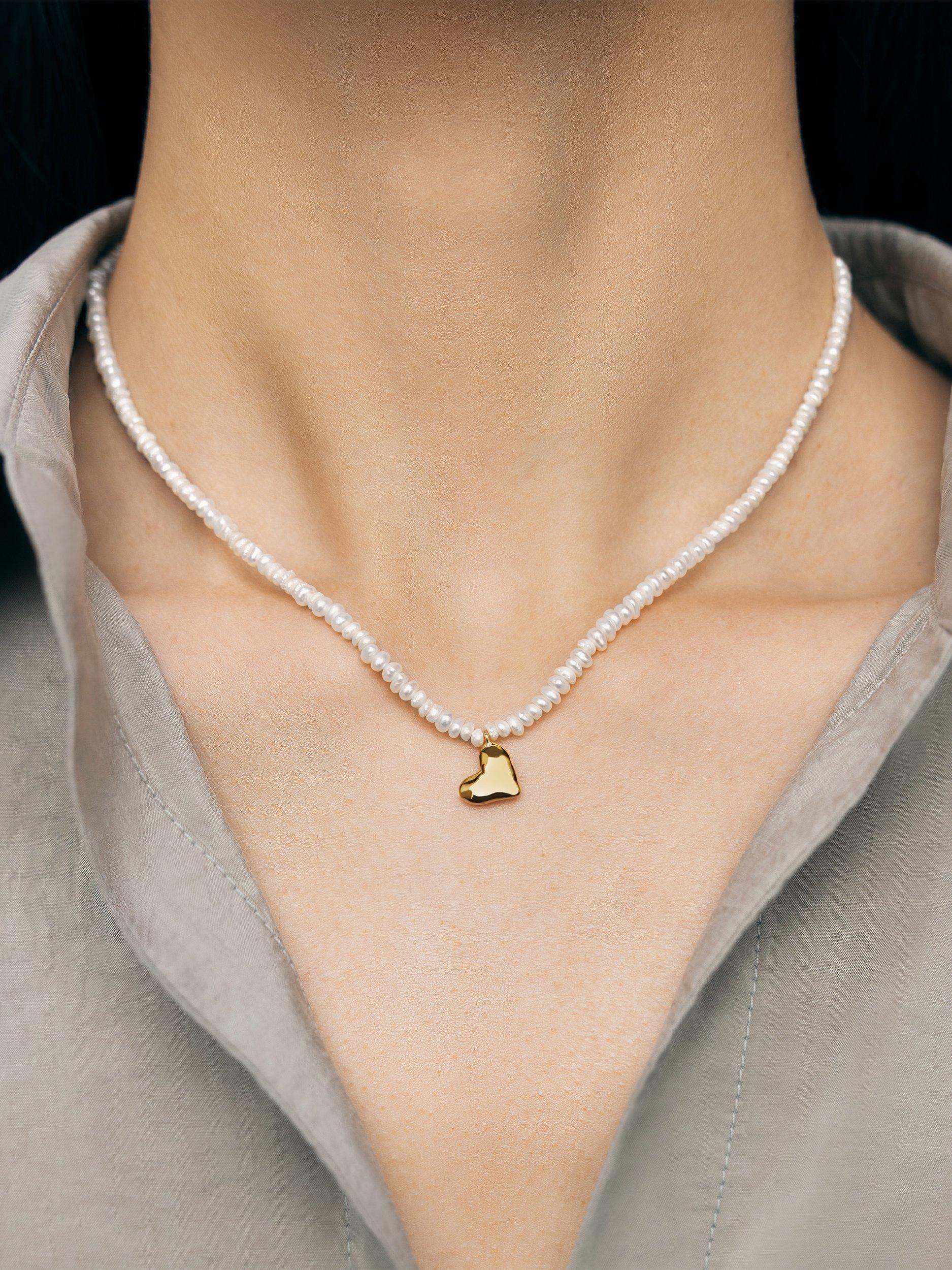 Product image 2 of 5, which shows Monica Vinader Mini Heart Pearl Necklace, Gold
