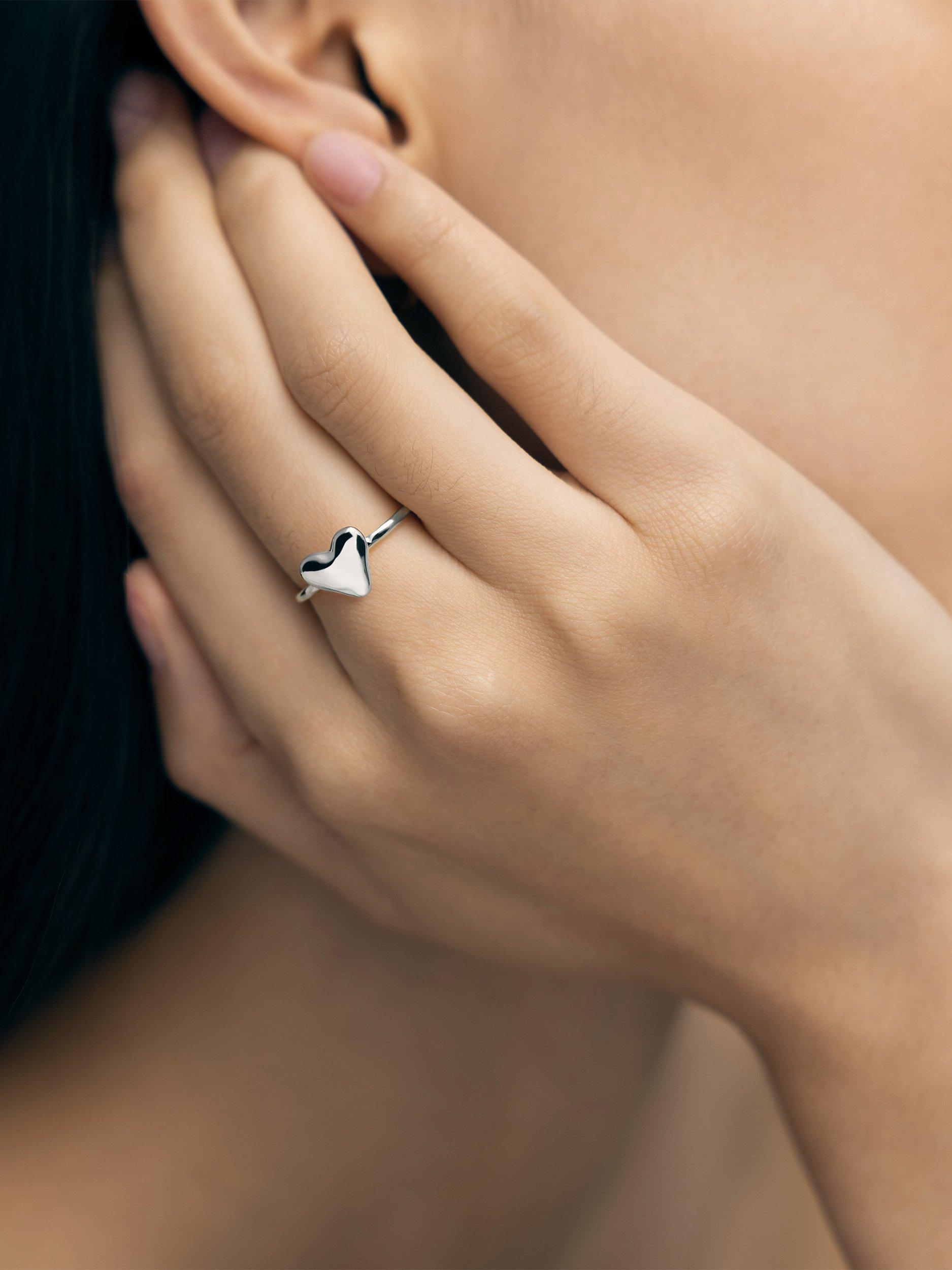 Product image 2 of 3, which shows Monica Vinader Heart Stacking Ring, Silver, L