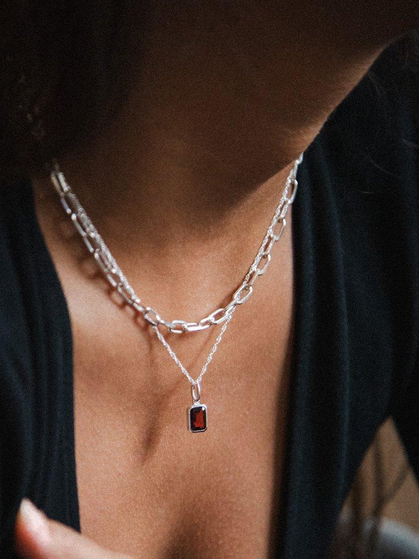 Product image 2 of 2, which shows Daisy London Birthstone Pendant Necklace, Silver, January/Garnet