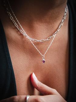 Daisy London Birthstone Pendant Necklace, Silver - view 2, Silver/Ruby