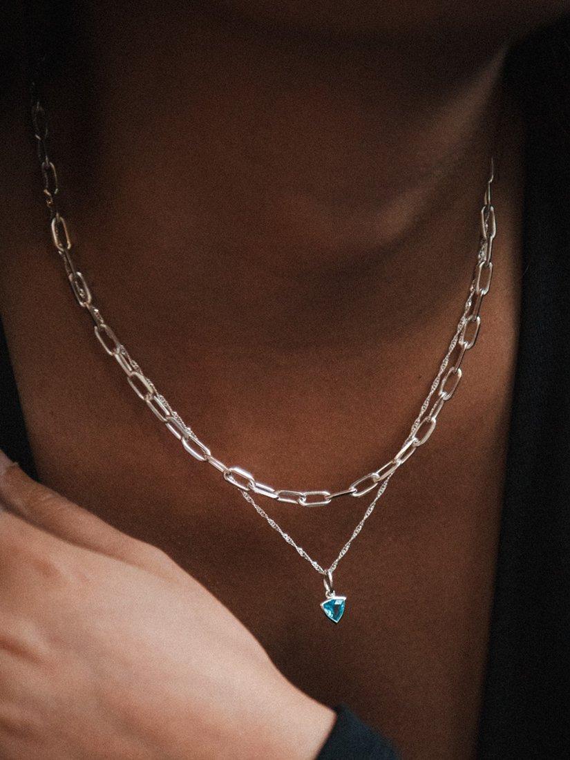 Product image 2 of 2, which shows Daisy London Birthstone Pendant Necklace, Silver, December/Blue Topaz