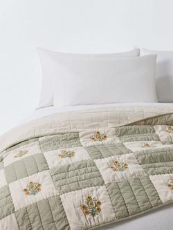 John Lewis Floral Embroidered Quilted Bedspread, Natural, Natural