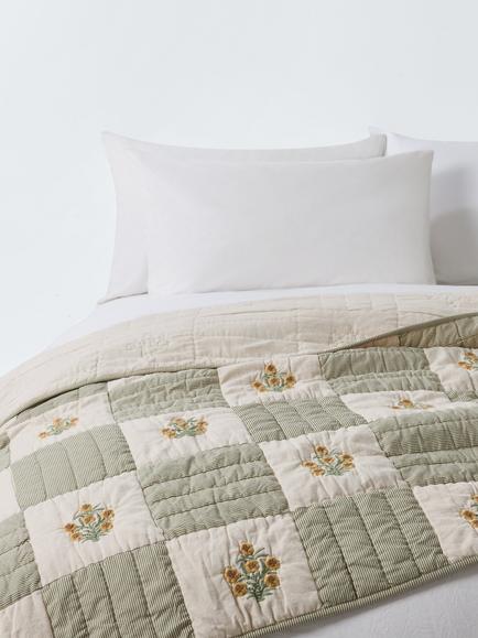 John Lewis Floral Embroidered Quilt, Natural, Natural