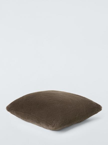 John Lewis Luxury Faux Fur Plain Cushion - view 2, Cocoa
