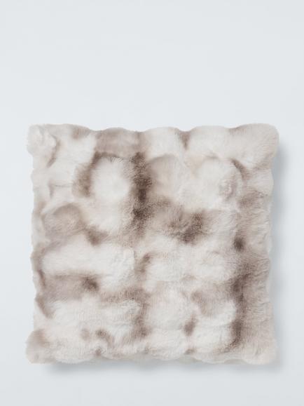 John Lewis Premium Faux Lynx Fur Cushion, White, White