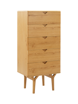 John Lewis X-Ray Oak Wood 5 Drawer Tallboy Chest, Oak, Oak