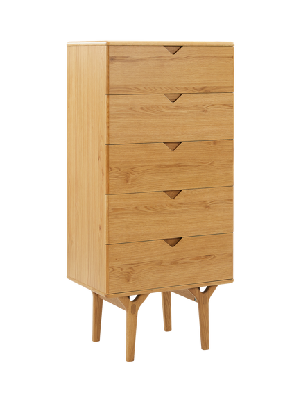 John Lewis X-Ray Oak Wood 5 Drawer Tallboy Chest, Oak, Oak
