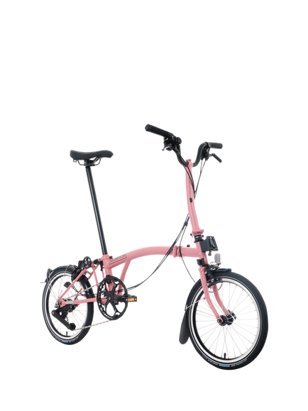 Brompton C Line 12-Speed Mid Handlebar Folding Bike, Flamingo Pink - view 2, Flamingo Pink