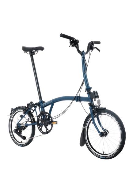 Brompton C Line 12-Speed Mid Handlebar Folding Bike, Ocean Blue - view 2, Ocean Blue