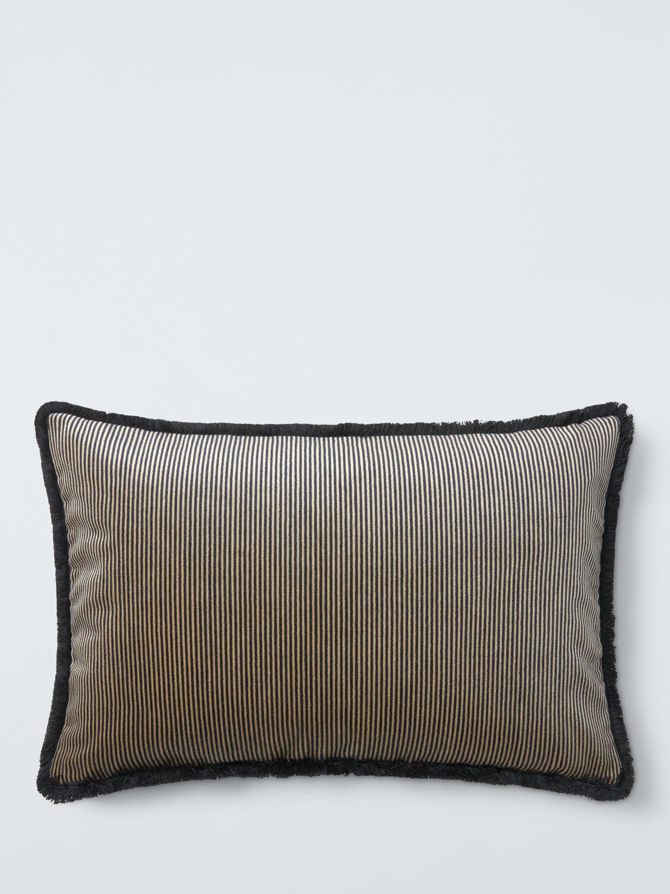 John Lewis Mini Stripe Velvet Fringed Cushion, Black
