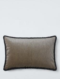 John Lewis Mini Stripe Velvet Fringed Cushion, Black, Black