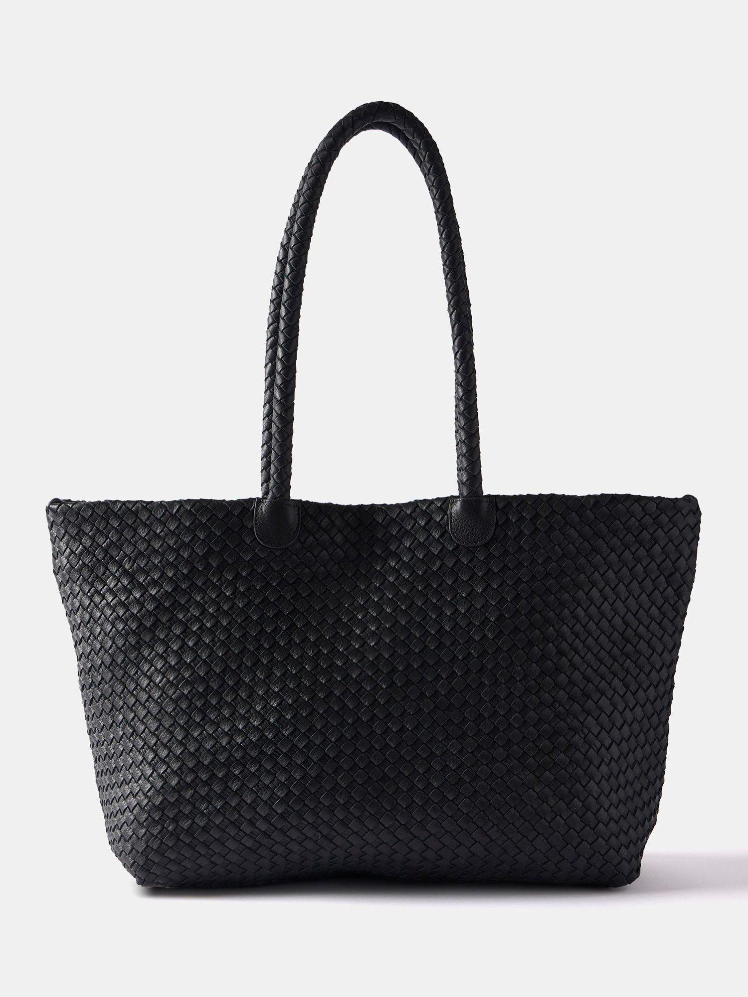 Mint Velvet Leather Woven Tote Bag, Black Black