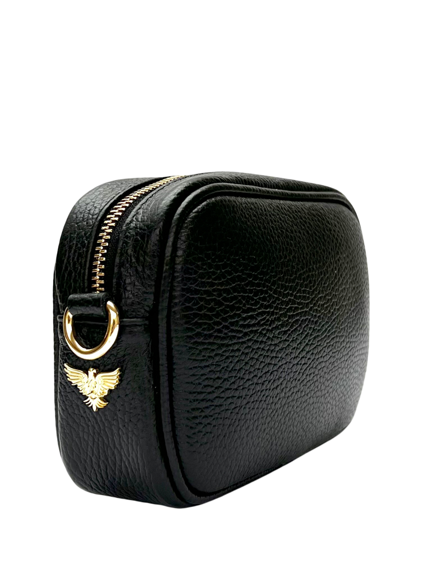 Product image 3 of 7, which shows Apatchy London Leather Mini Tassel Cross Body Phone Bag, Black