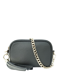 Apatchy London The Mini Tassel Leather Shoulder Bag, Dark Grey