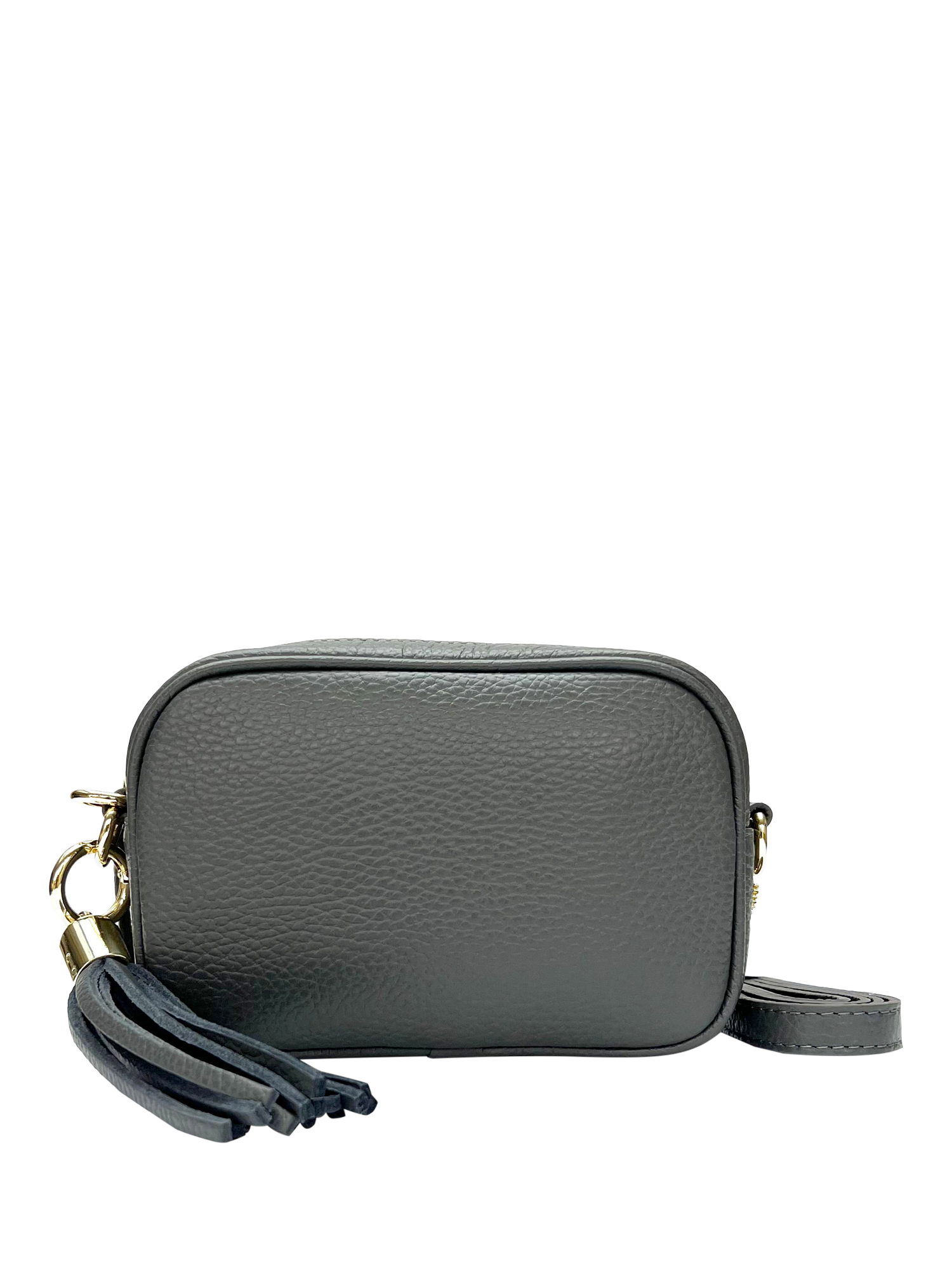 Product image 4 of 5, which shows Apatchy London The Mini Tassel Leather Shoulder Bag, Dark Grey