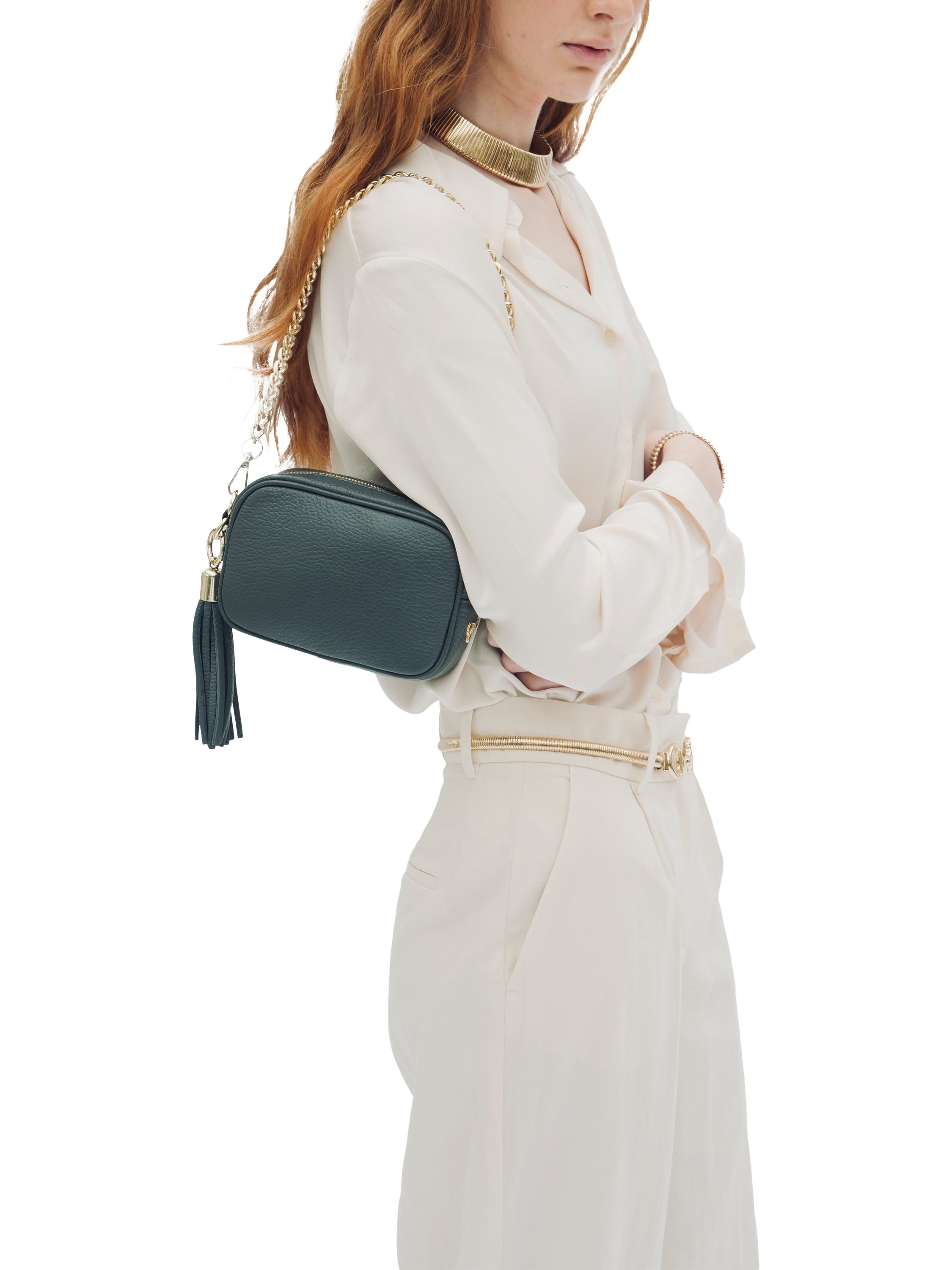 Product image 5 of 5, which shows Apatchy London The Mini Tassel Leather Shoulder Bag, Dark Grey