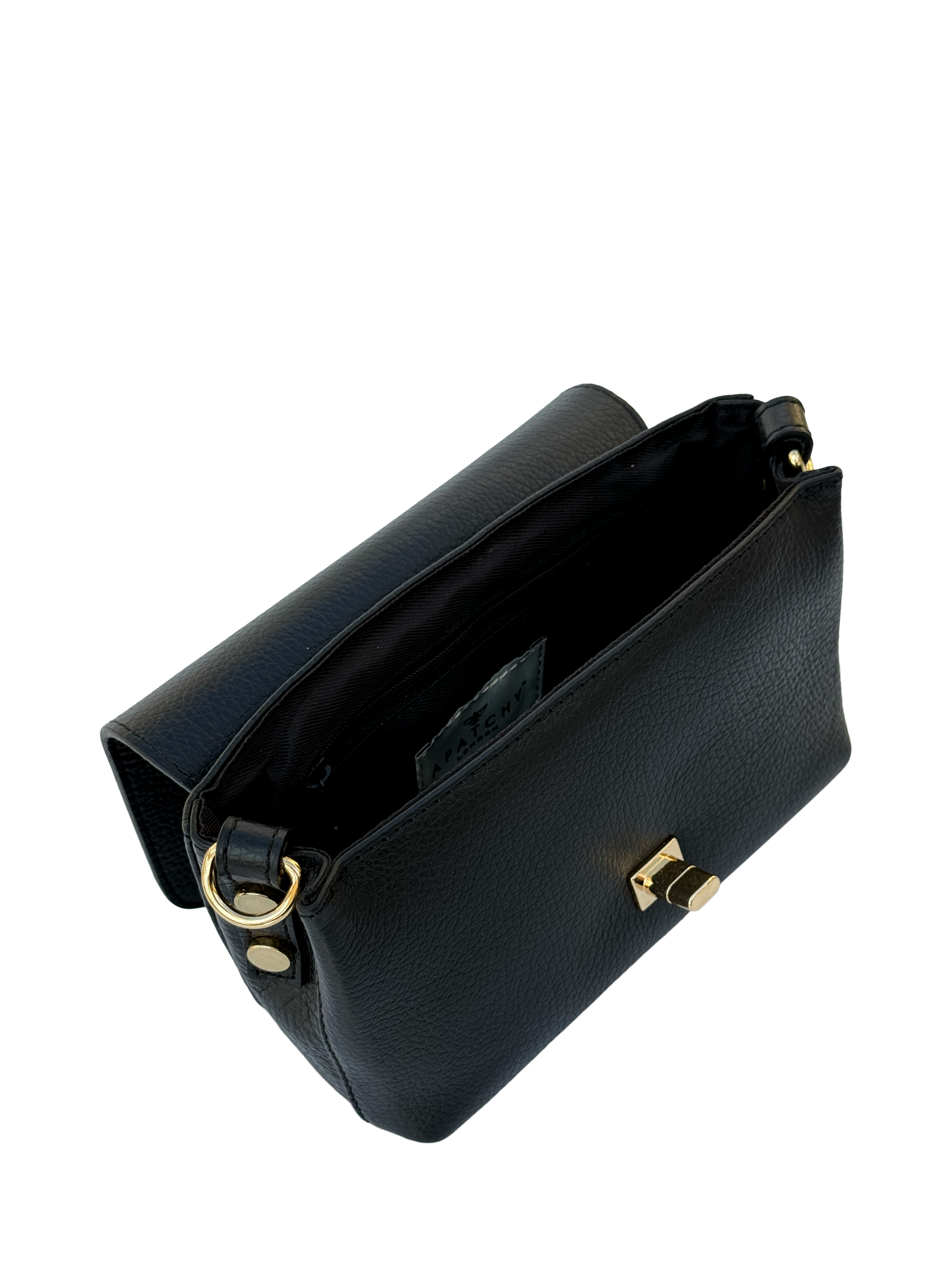 Product image 3 of 9, which shows Apatchy London The Maisie Leather Crossbody Bag, Black