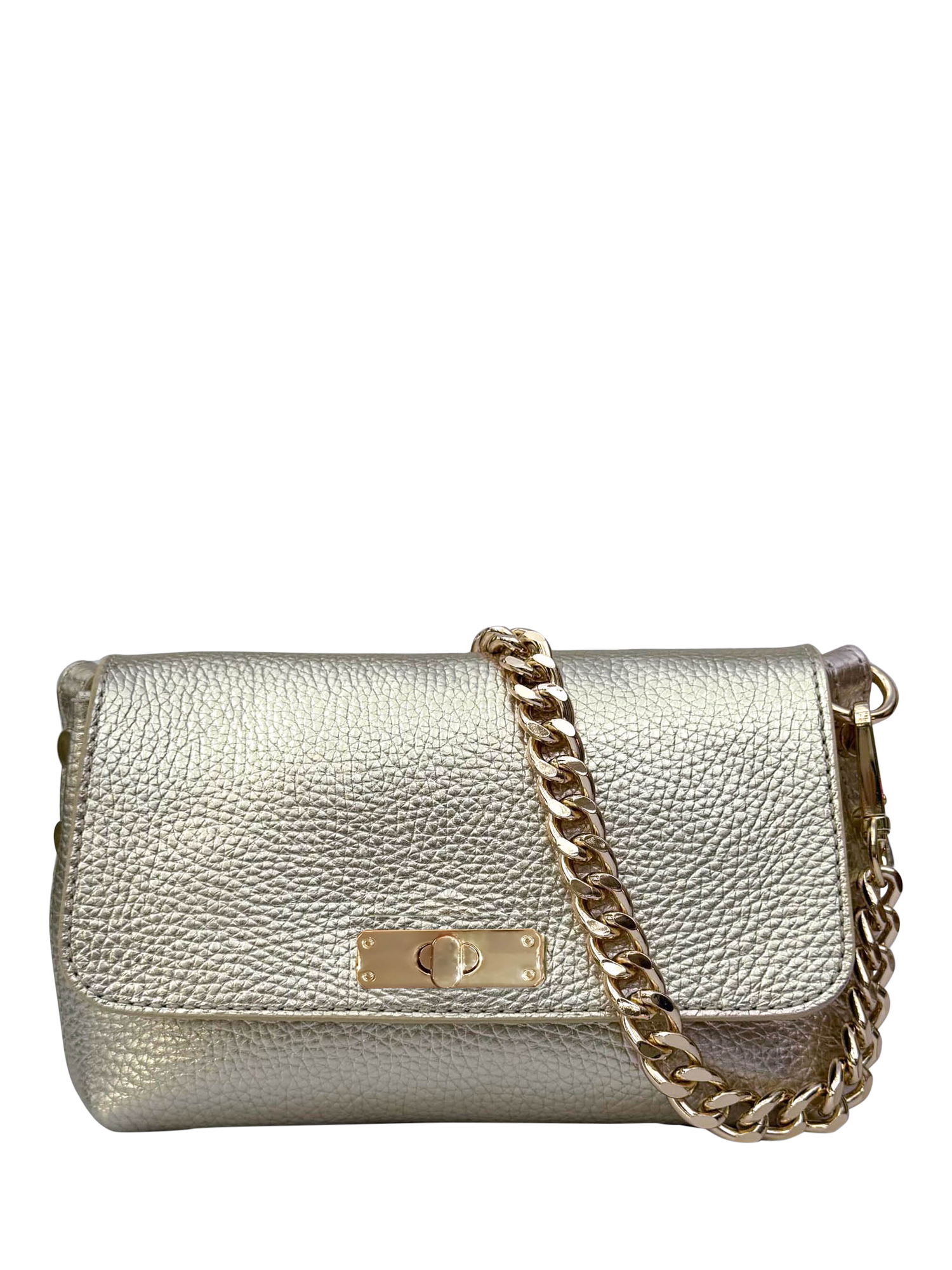 Product image 1 of 8, which shows Apatchy London The Maisie Leather Crossbody Bag, Gold