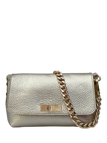 Apatchy London The Maisie Mini Leather Crossbody Bag with Slim Flat Crossbody Strap, Gold