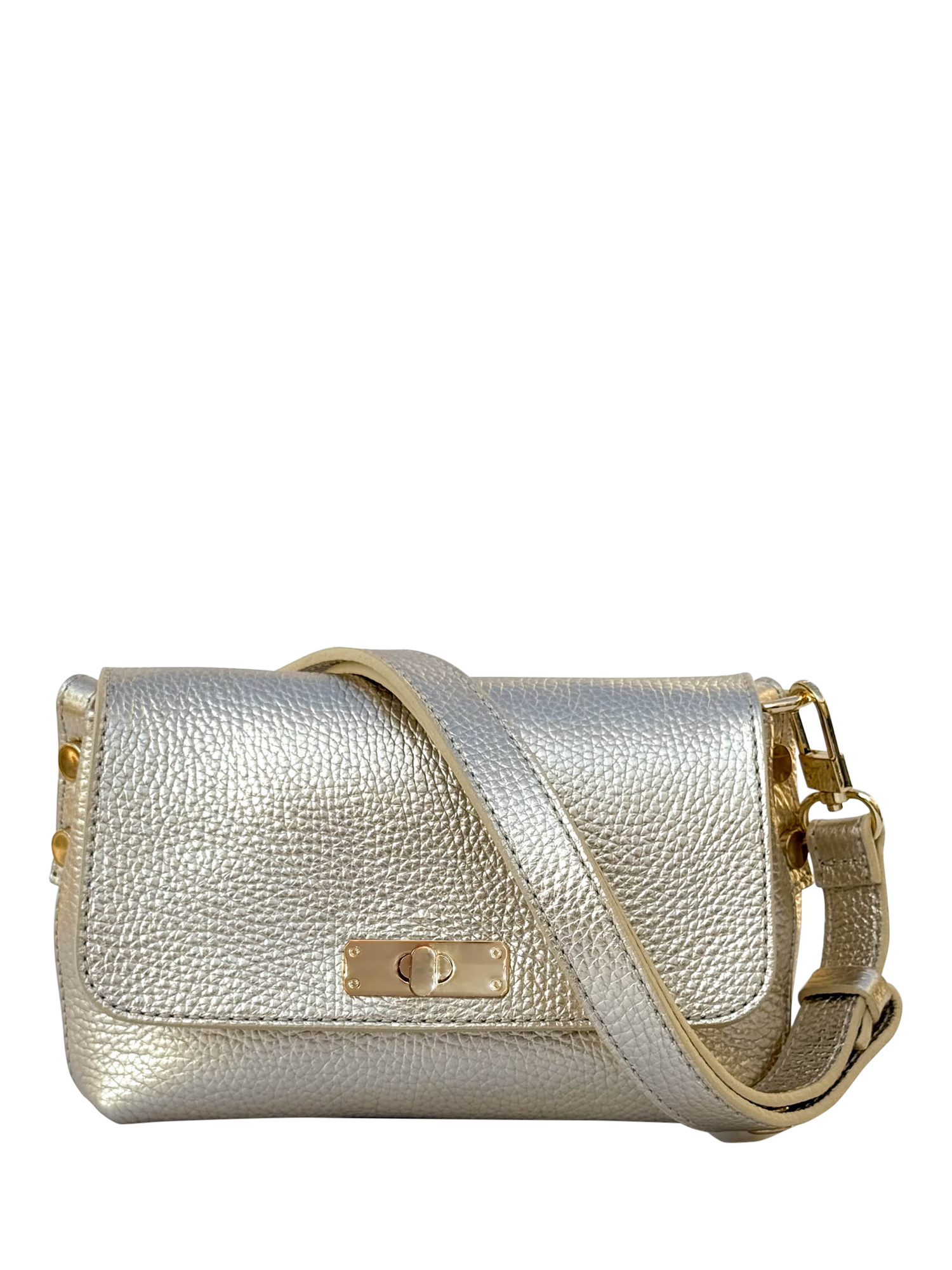 Product image 5 of 8, which shows Apatchy London The Maisie Leather Crossbody Bag, Gold