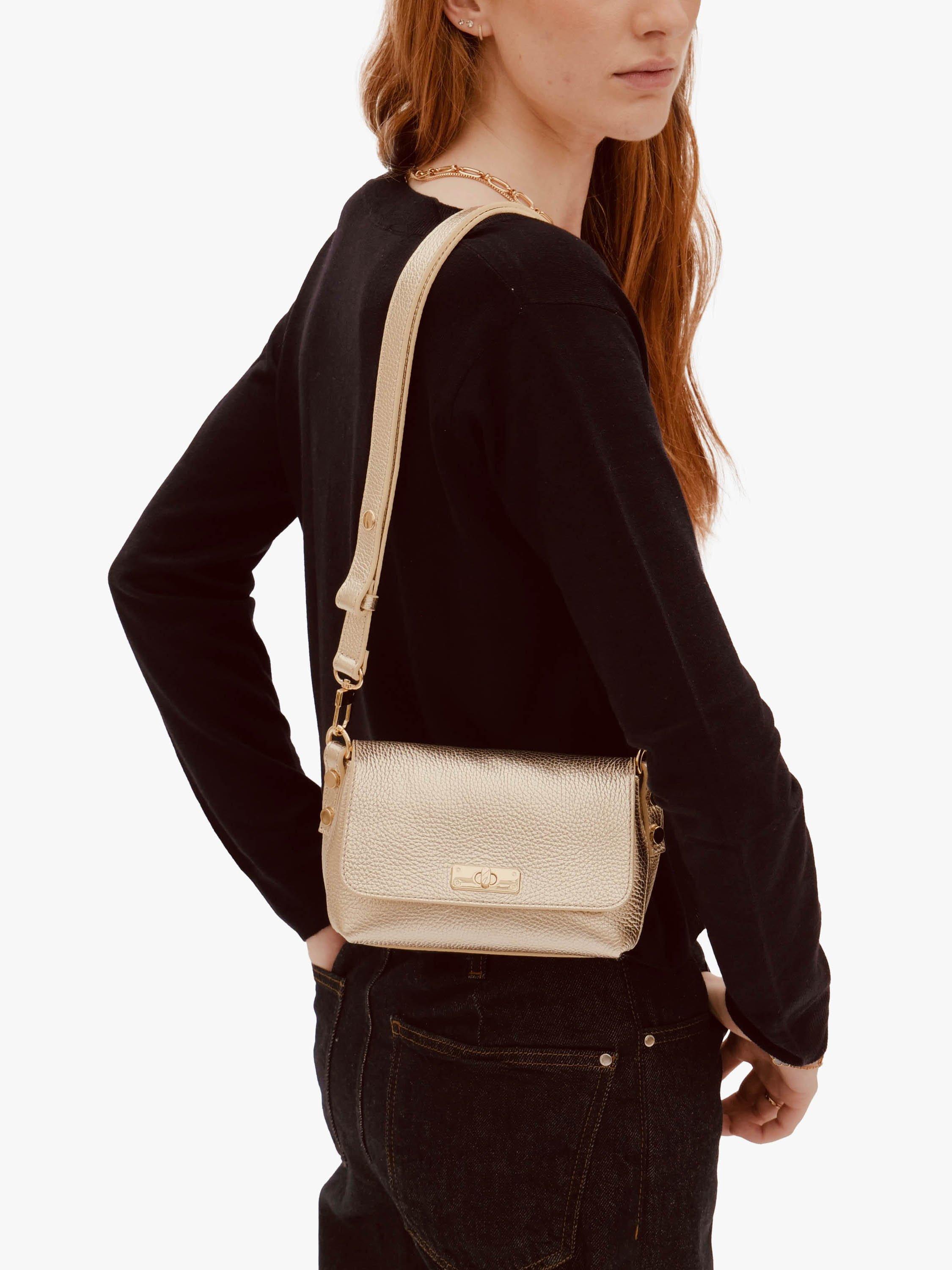 Product image 8 of 8, which shows Apatchy London The Maisie Leather Crossbody Bag, Gold