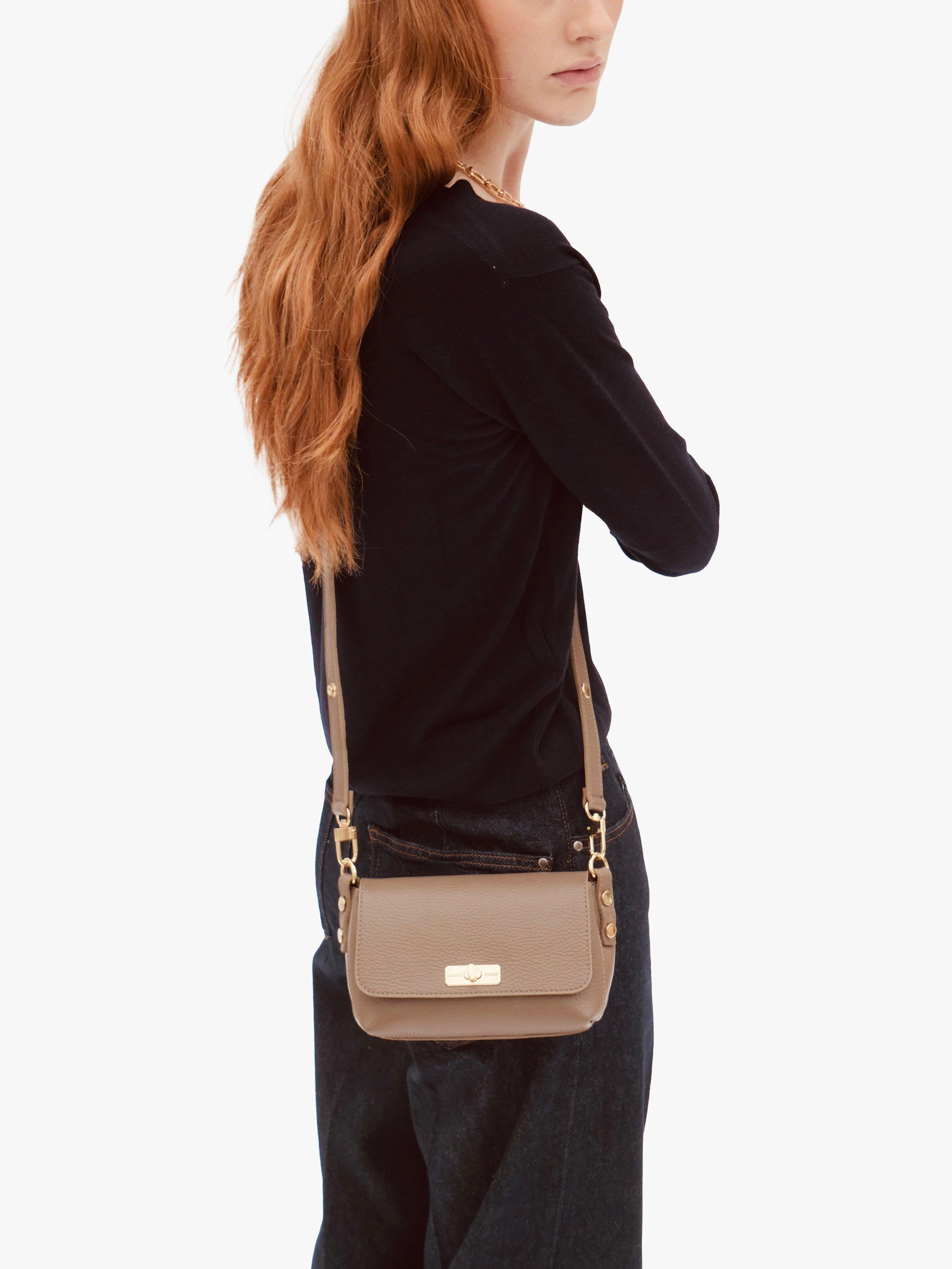 Product image 9 of 9, which shows Apatchy London The Maisie Leather Crossbody Bag, Mink