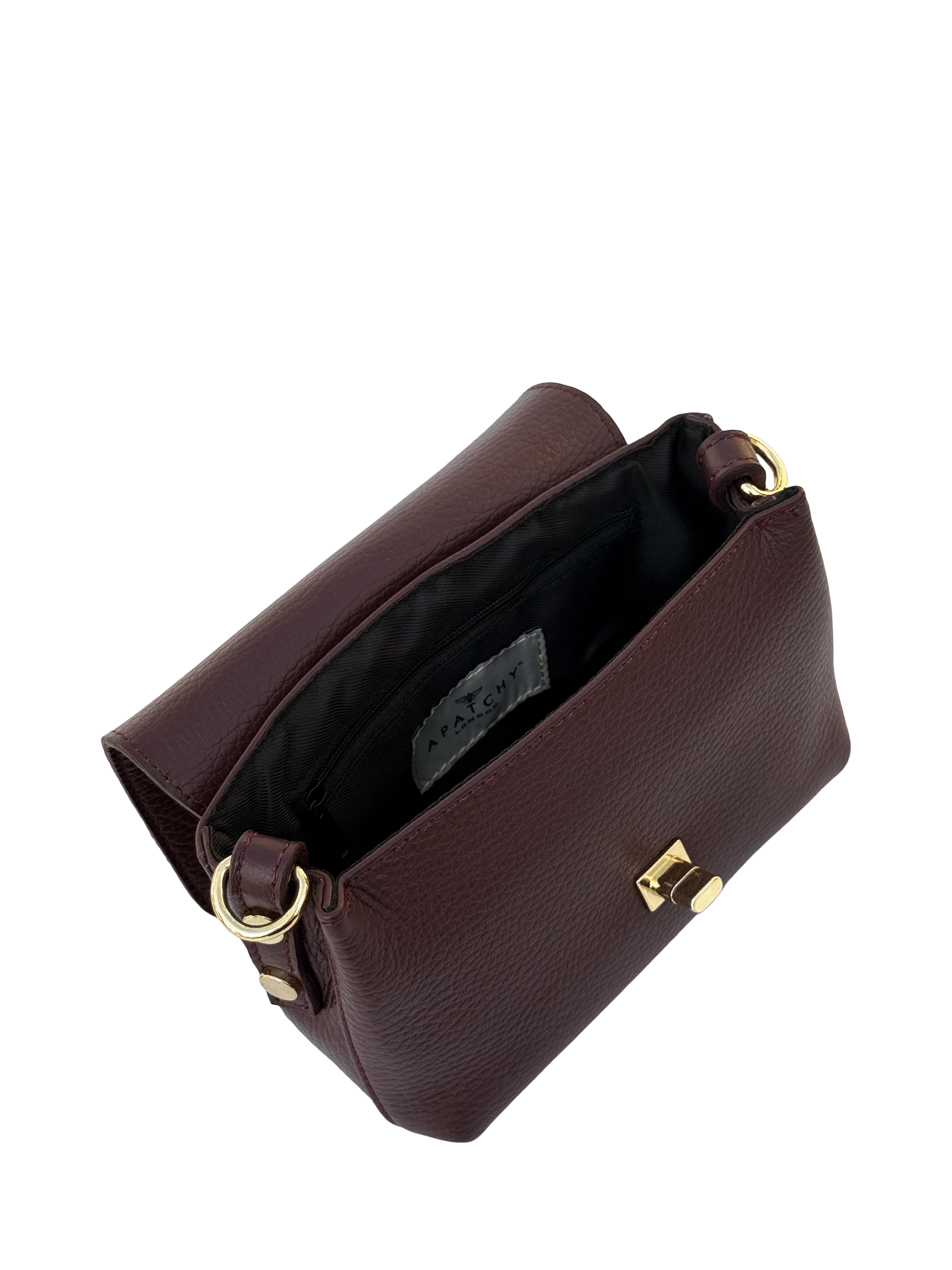 Product image 3 of 8, which shows Apatchy London The Maisie Leather Crossbody Bag, Port