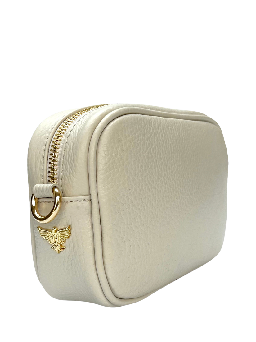 Product image 3 of 6, which shows Apatchy London The Mini Tassel Leather Shoulder Bag, Stone