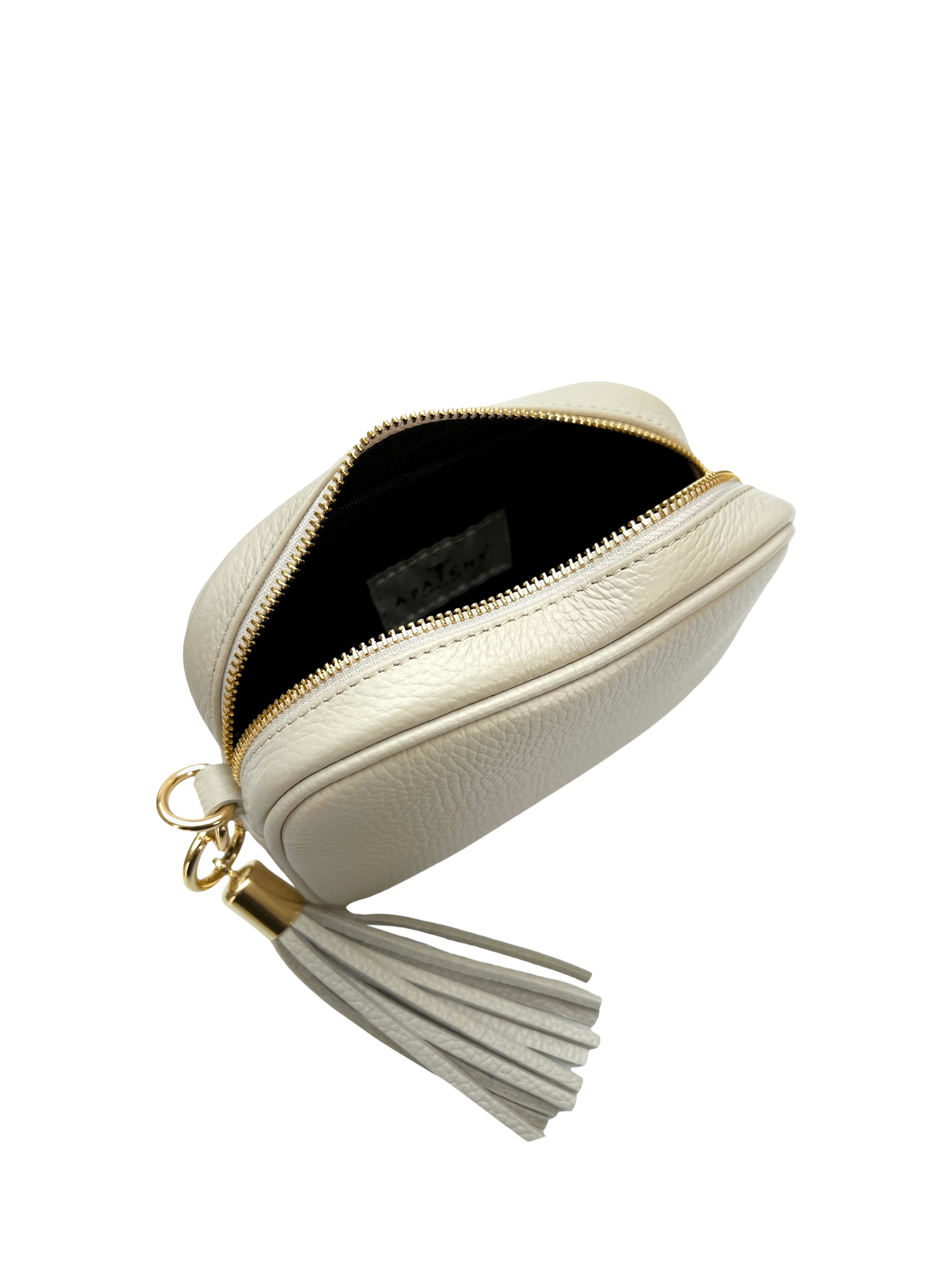 Product image 4 of 6, which shows Apatchy London The Mini Tassel Leather Shoulder Bag, Stone