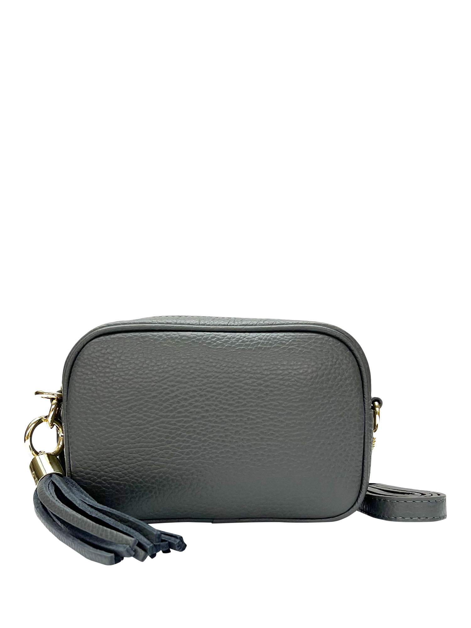 Product image 4 of 5, which shows Apatchy London The Mini Tassel Leather Crossbody Bag, Dark Grey