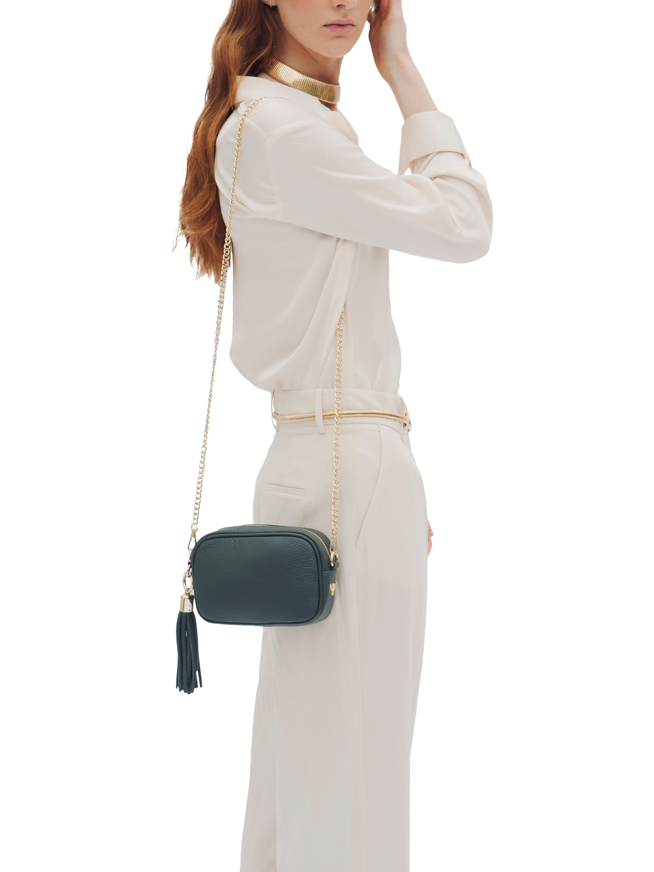 Product image 5 of 5, which shows Apatchy London The Mini Tassel Leather Crossbody Bag, Dark Grey