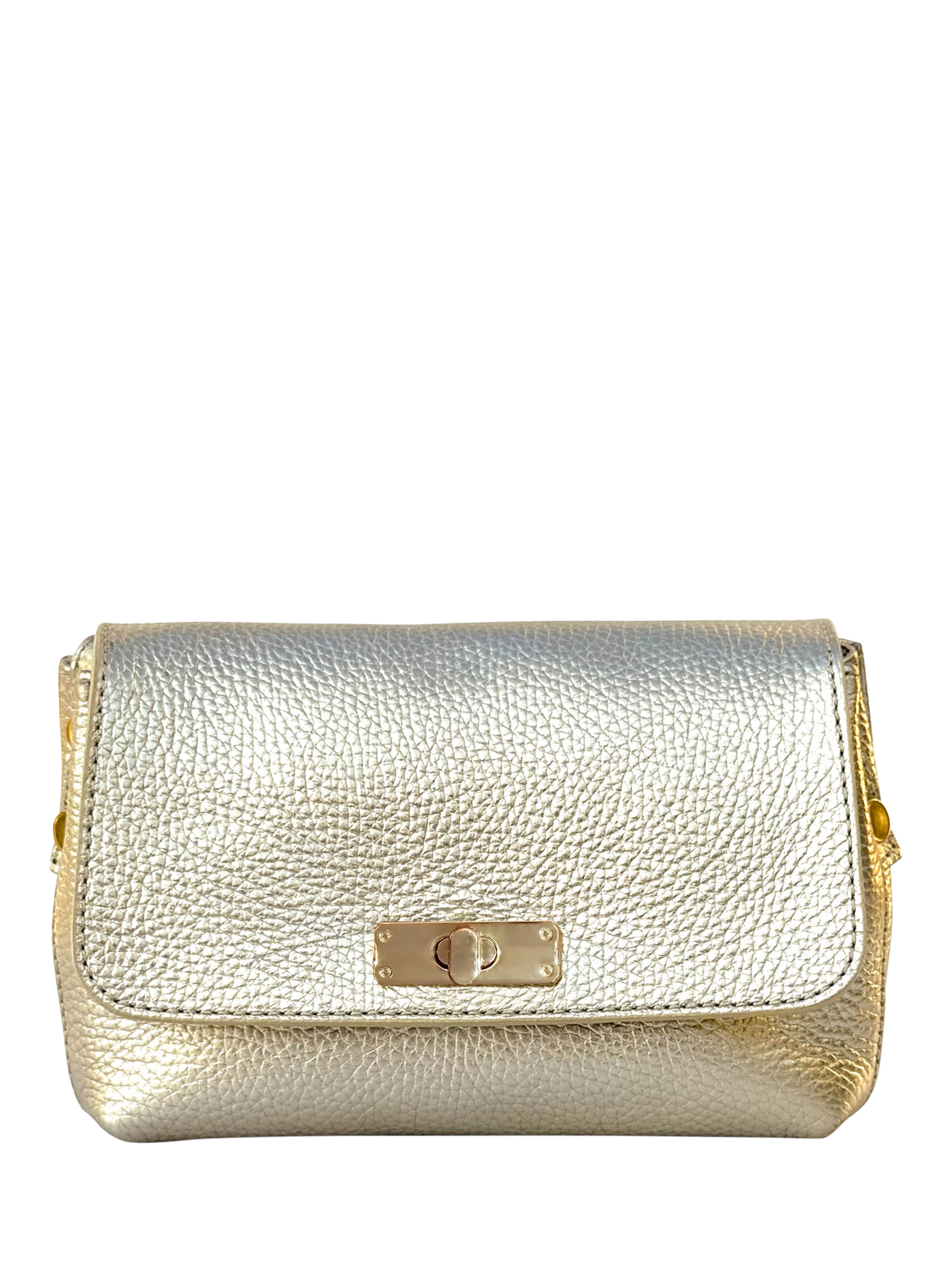 Product image 2 of 8, which shows Apatchy London The Maisie Leather Crossbody Bag, Gold