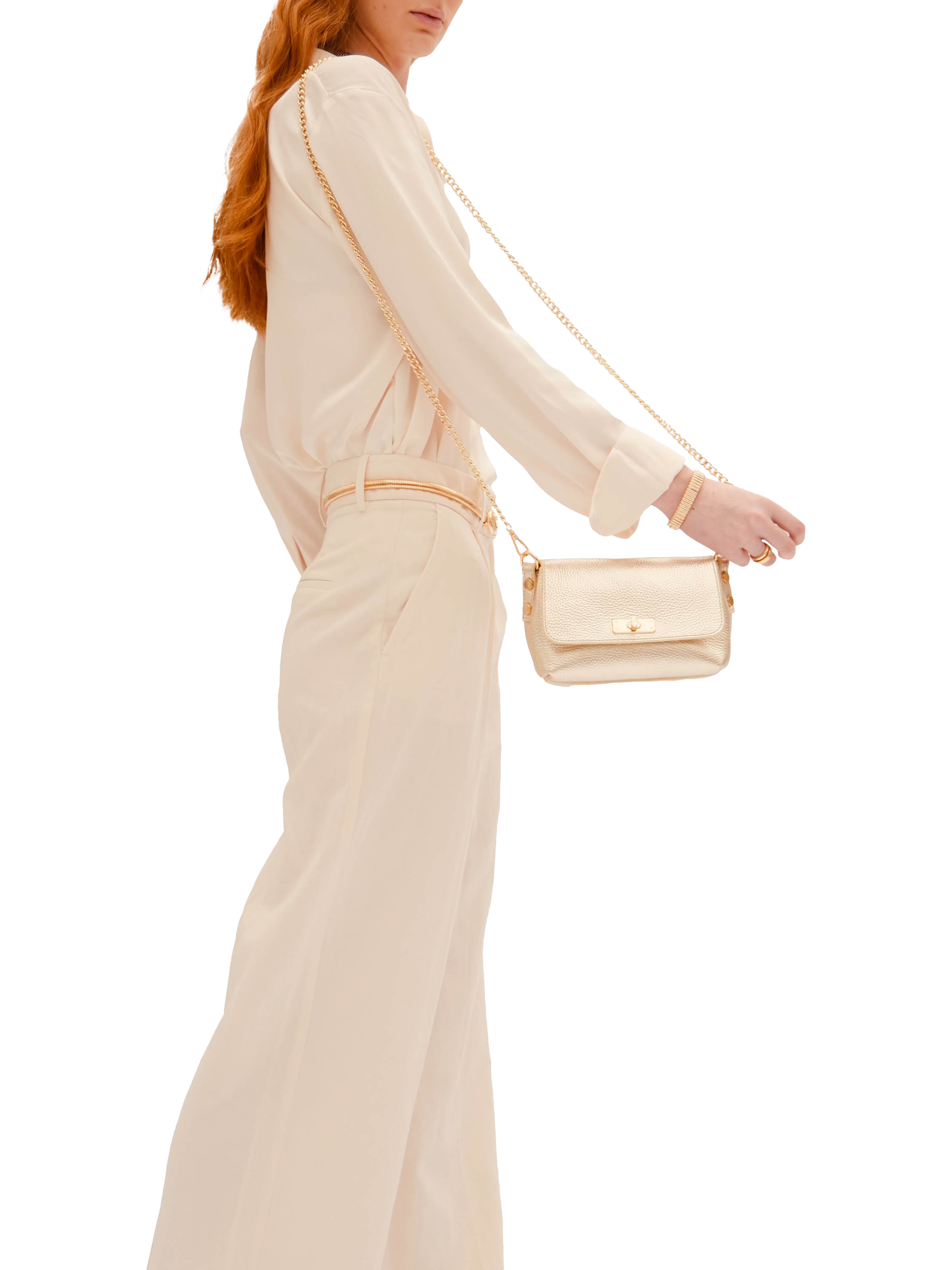 Product image 6 of 8, which shows Apatchy London The Maisie Leather Crossbody Bag, Gold