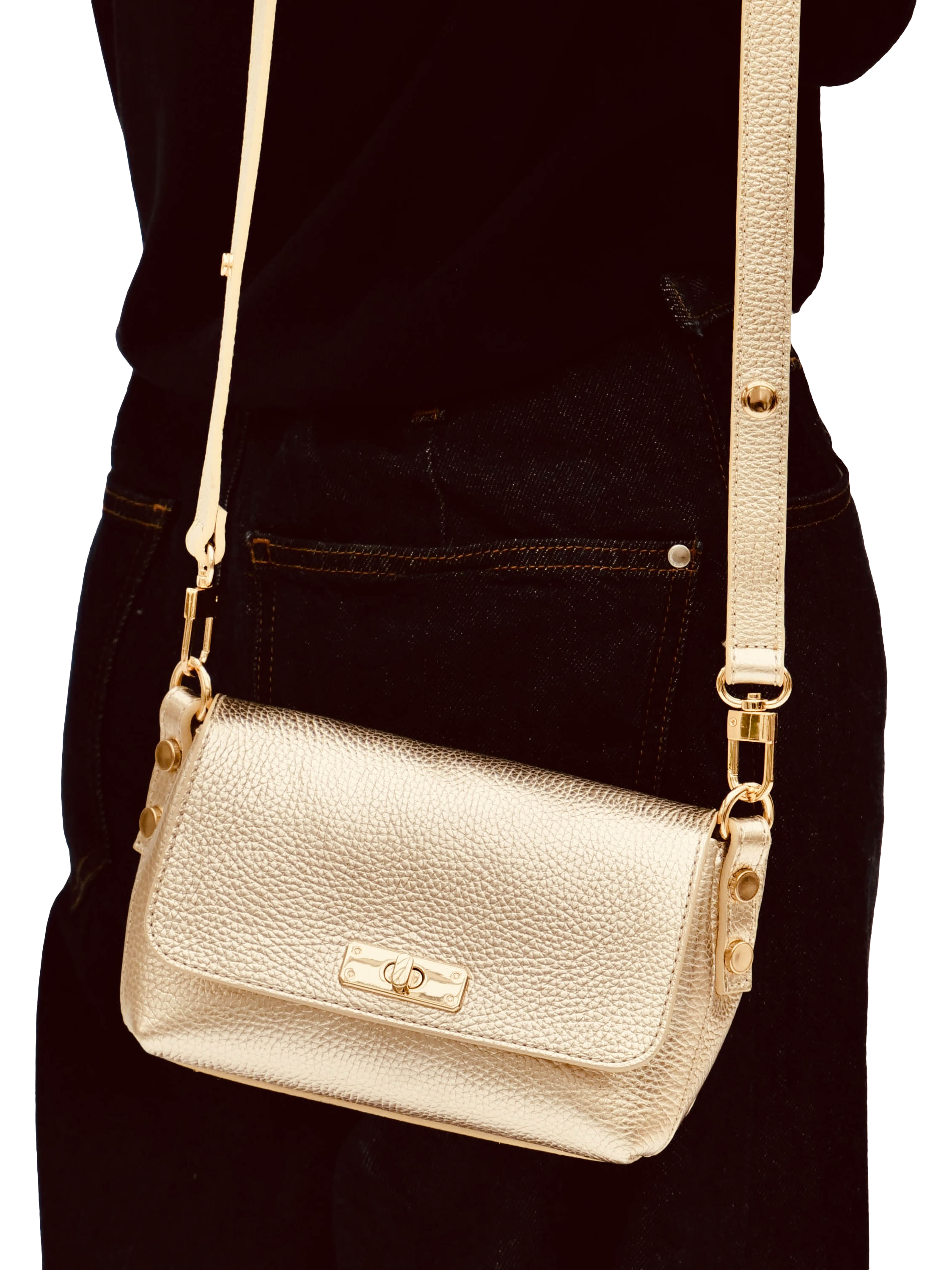 Product image 7 of 8, which shows Apatchy London The Maisie Leather Crossbody Bag, Gold