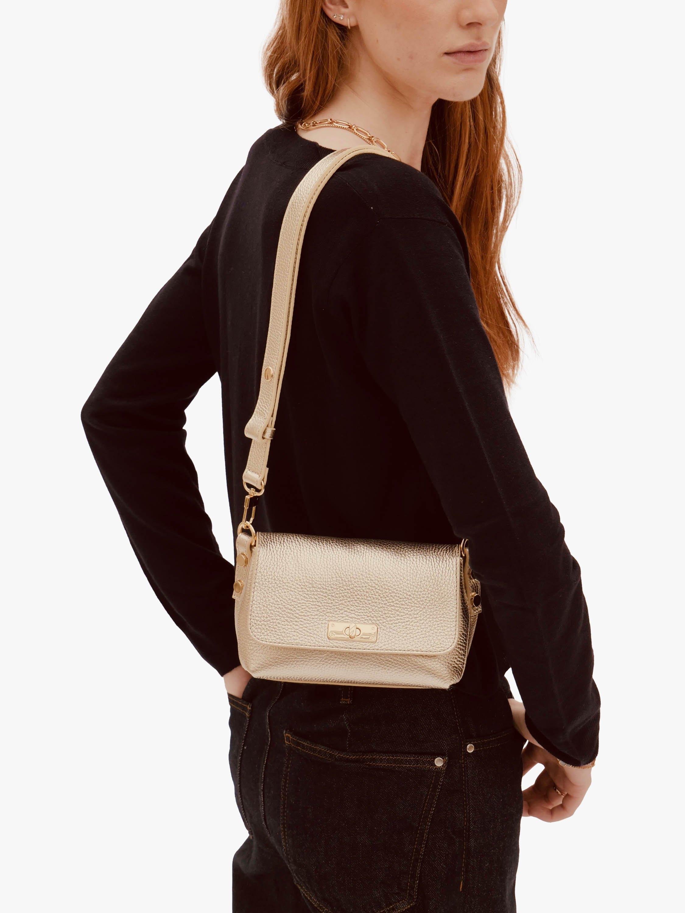 Product image 8 of 8, which shows Apatchy London The Maisie Leather Crossbody Bag, Gold