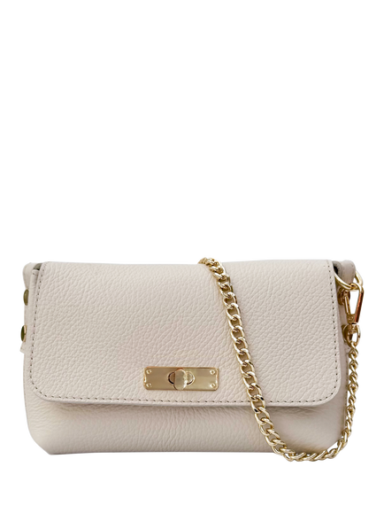 Apatchy London The Maisie Mini Leather Crossbody Bag with Slim Flat Crossbody Strap, Stone