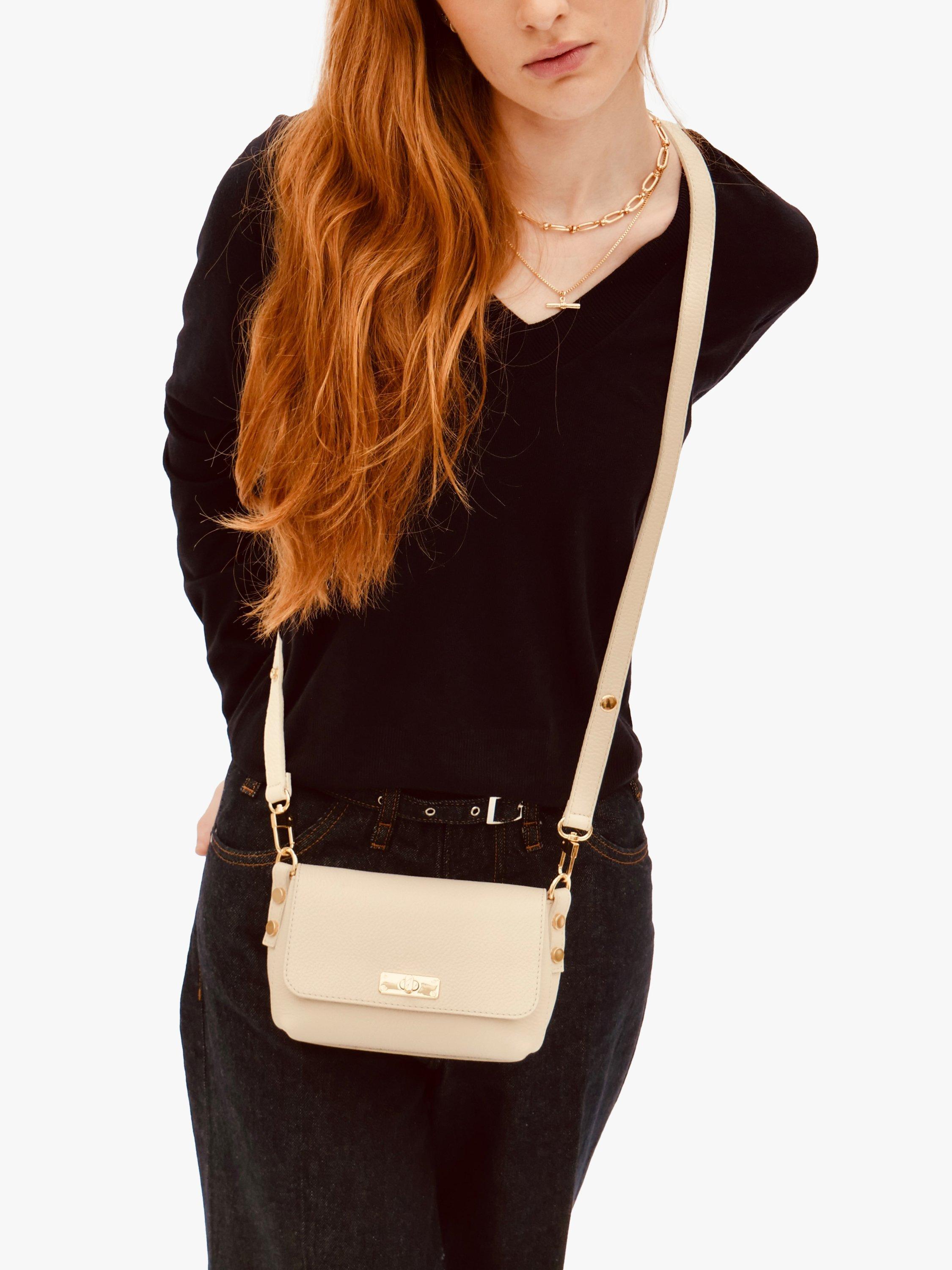 Product image 9 of 9, which shows Apatchy London The Maisie Leather Crossbody Bag, Stone