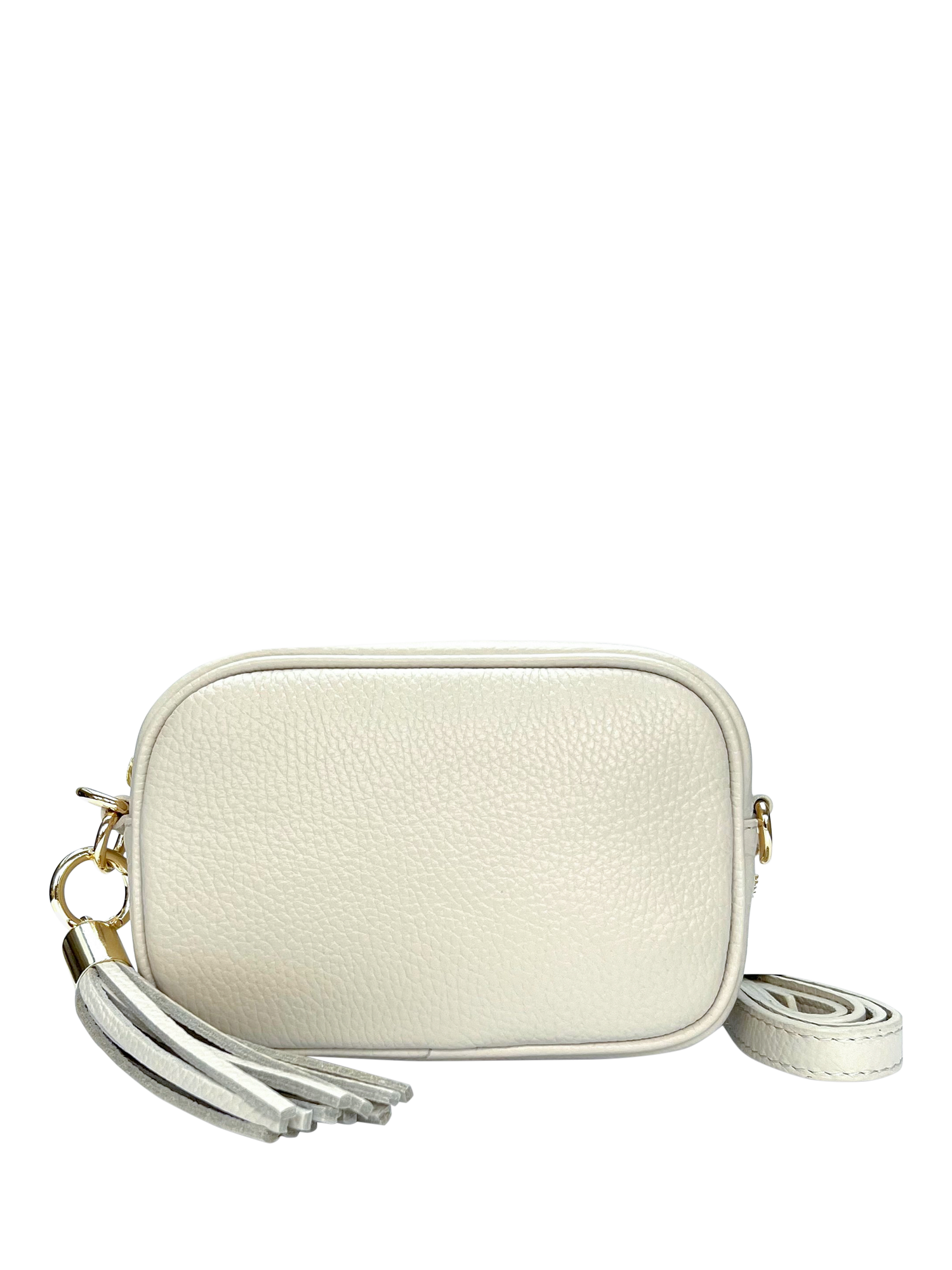 Product image 5 of 7, which shows Apatchy London The Mini Tassel Leather Crossbody Bag, Stone