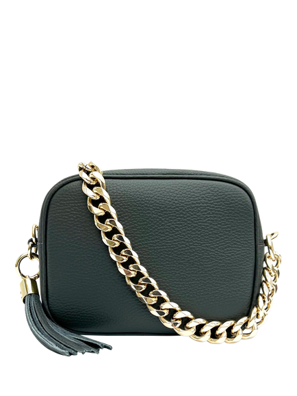 Apatchy London Chain Strap Leather Camera Bag, Dark Grey