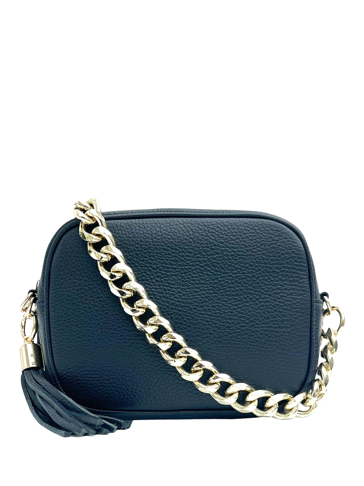 Product image 1 of 5, which shows Apatchy London Chain Strap Leather Camera Bag, Navy