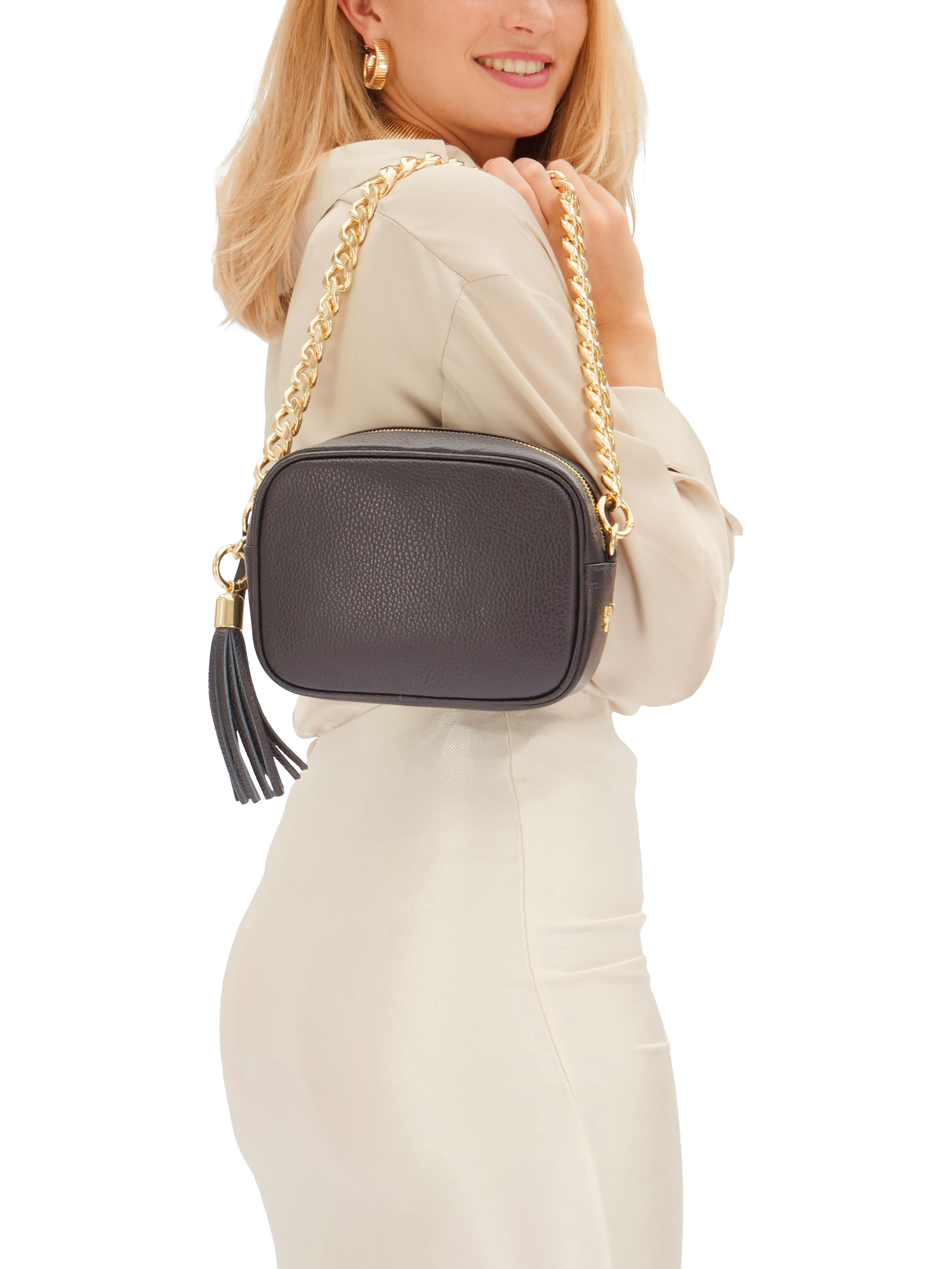 Product image 5 of 5, which shows Apatchy London Chain Strap Leather Camera Bag, Navy