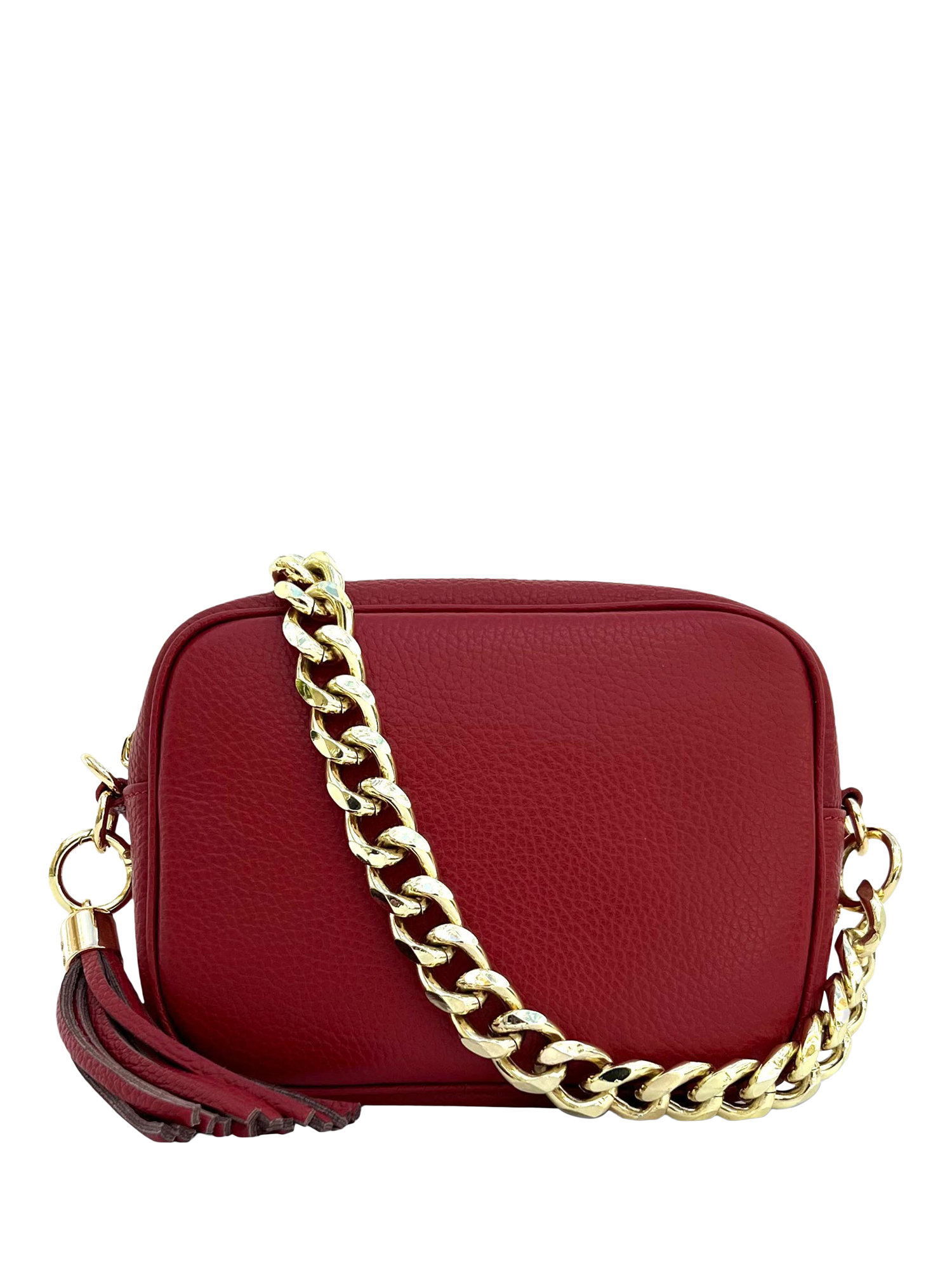 Product image 1 of 5, which shows Apatchy London Chain Strap Leather Camera Bag, Cherry Red