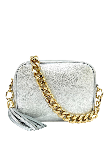Apatchy London Chain Strap Leather Camera Bag, Silver
