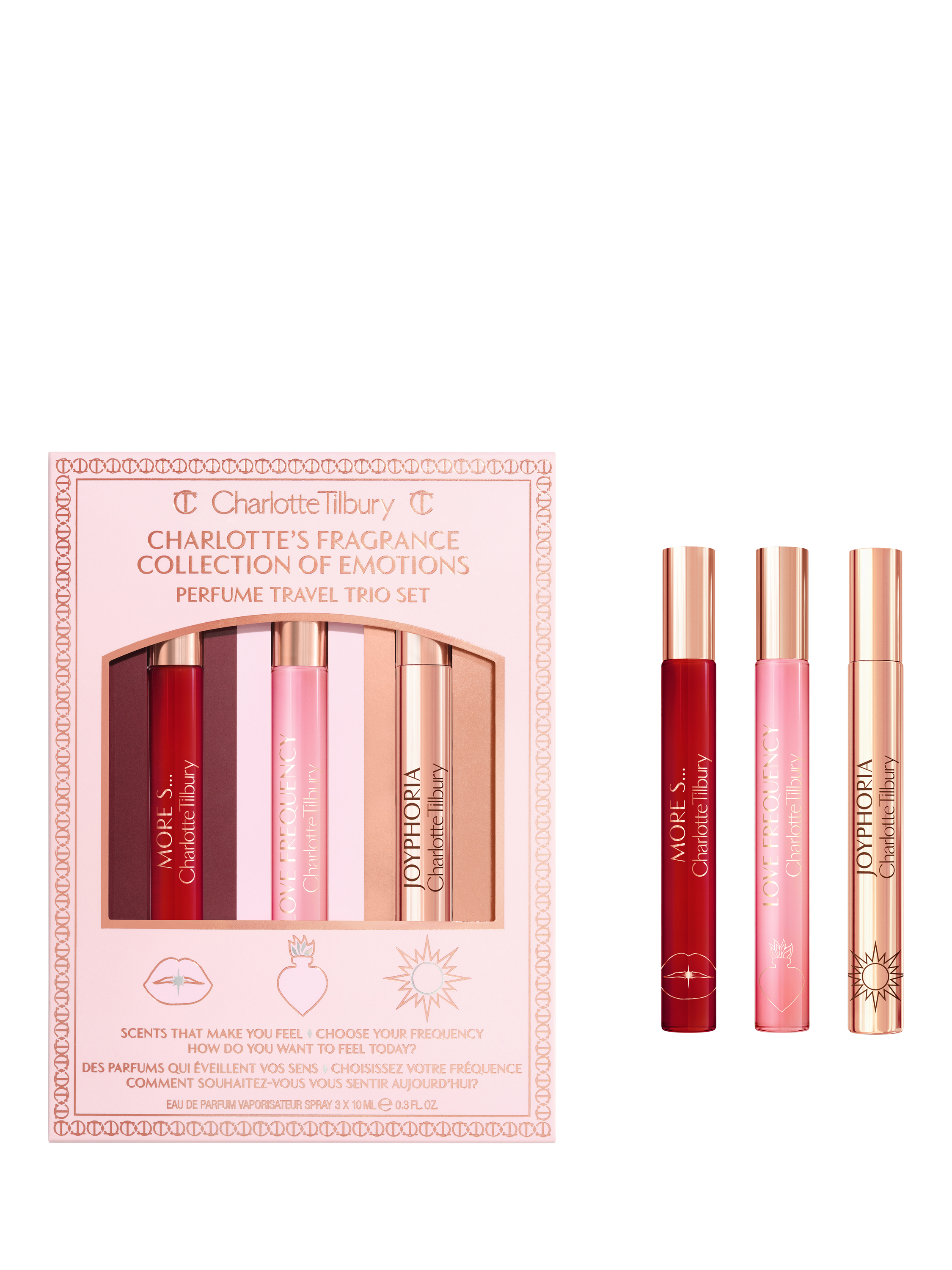 Product image 1 of 2, which shows Charlotte Tilbury Mother's Day Charlotte's Fragrance Collection Of Emotions Perfume Travel Trio Set
