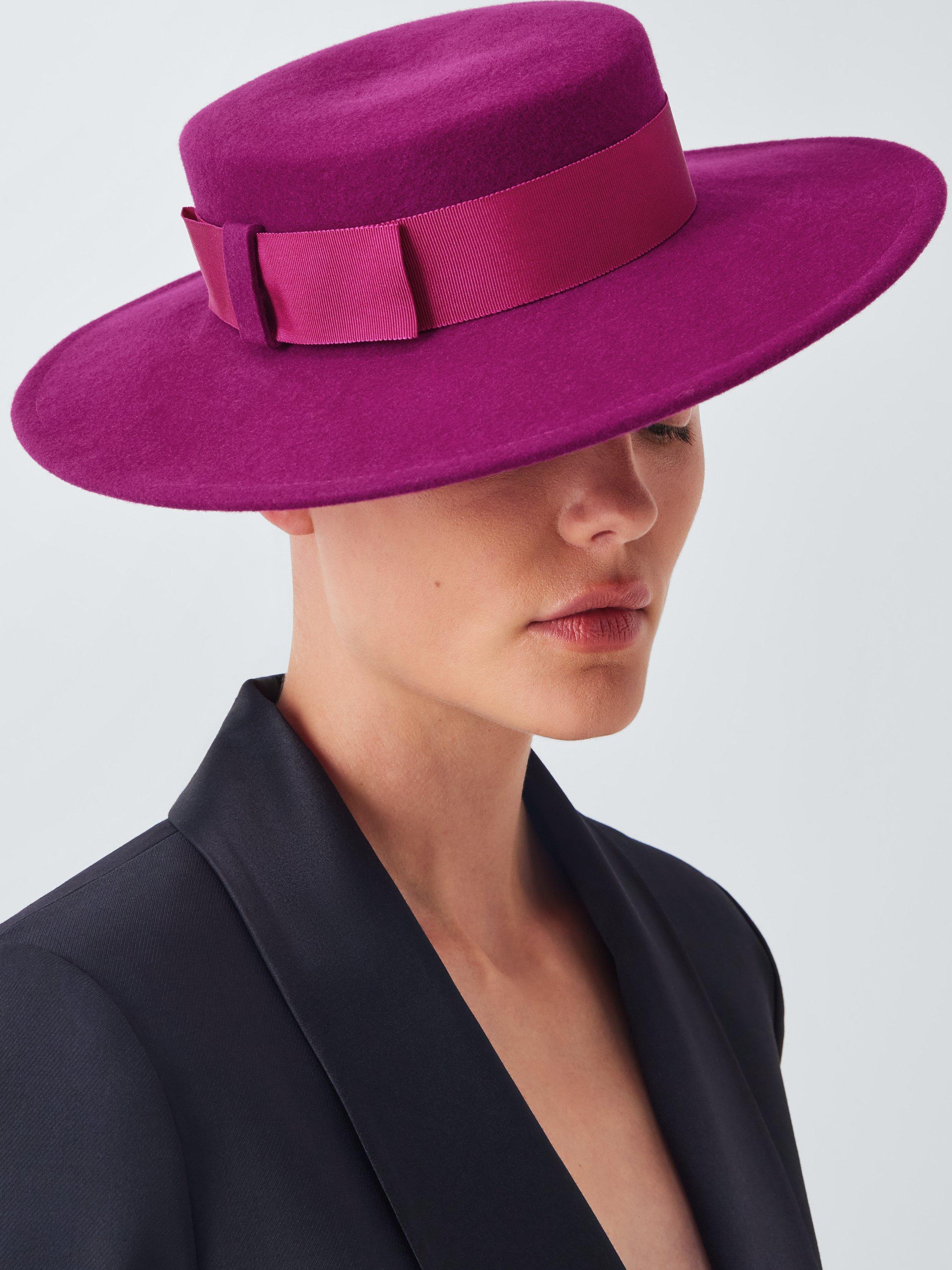 Product image 1 of 4, which shows Whiteley Kennedy Wool Felt Boater Occasion Hat, Magenta